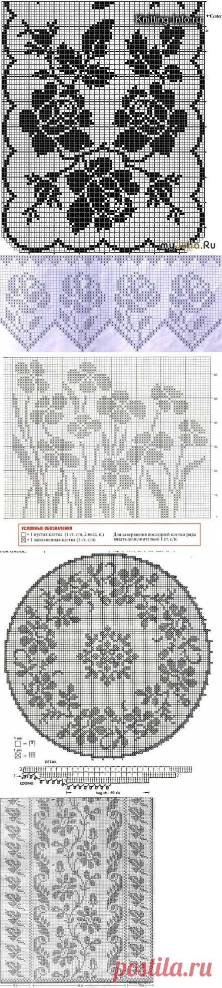 Схемы для филейного вязания Розы Цветы.