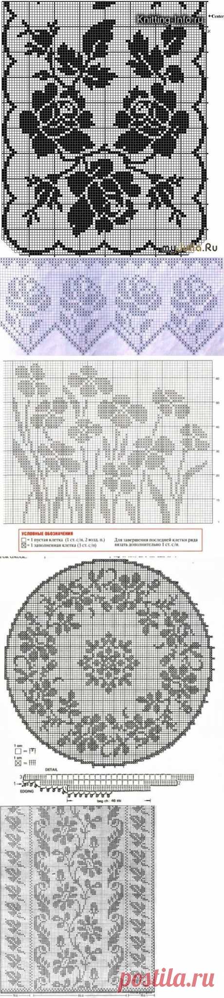 Схемы для филейного вязания Розы Цветы.