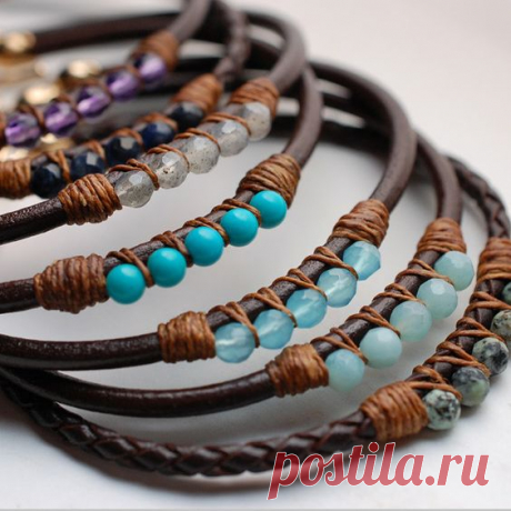 5 Perfect Gems Leather Bracelet-Ocean Colors