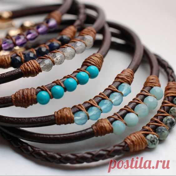5 Perfect Gems Leather Bracelet-Ocean Colors