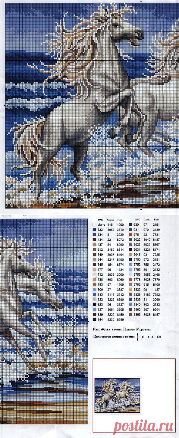 Лошади у моря.(вышивка).