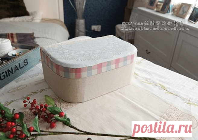 Делаем симпатичный чемоданчик из картона и остатков ткани