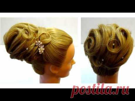 Cвадебная прическа на средние волосы. Как сделать свадебную прическу. Wedding updo for medium hair - YouTube