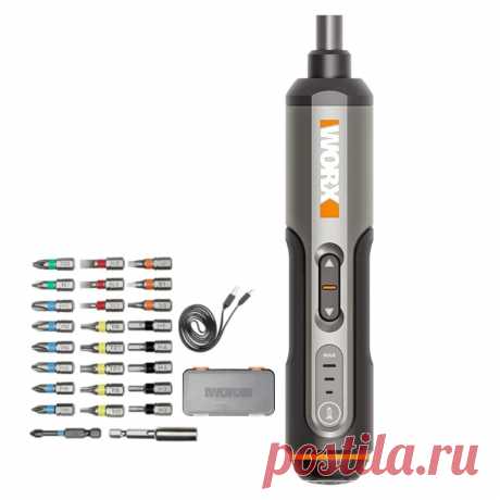 Worx wx240 4v usb mini screwdriver cordless electric screwdrivers hosehold diy screw driver tool handle with 26pcs bit Sale - Banggood.com