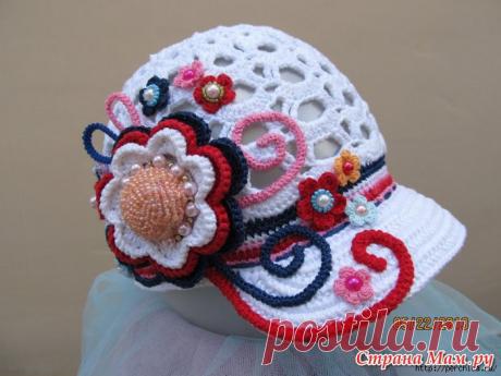 Летняя ажурная кепка с цветком - подробный мастер-класс.