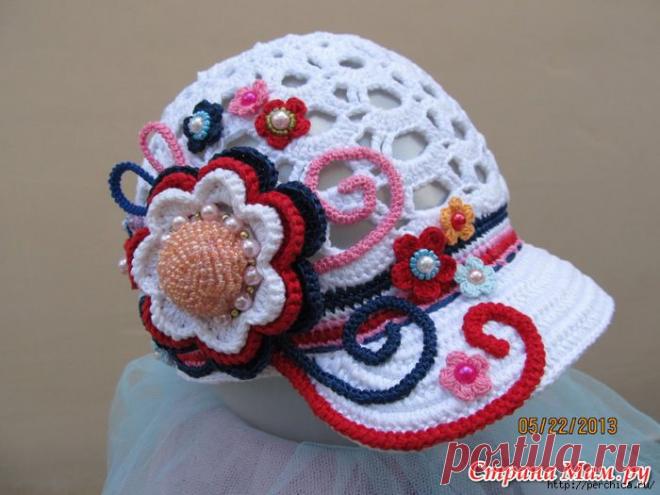 Летняя ажурная кепка с цветком - подробный мастер-класс.