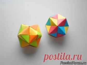 Многогранник из бумаги Поделки Оригами - запись пользователя Getera (Александра Смирнова) в сообществе Работа с бумагой в категории Оригами Многогранник из бумаги в технике оригами напоминает одно из тел Платона - звездчатый октаэдр. Для изготовления используем модули Сонобе. Всего потребуется 12 листов бумаги размером 8*8 см., 3 цвета по 4 модуля каждого цвета