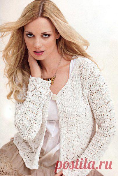 Ажурный жакет спицами..