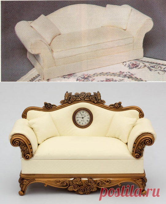 Миниатюра. Кукольный диван с нуля.