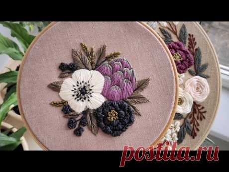 "Anemone and Artichoke" pattern. Embroidery for beginners
