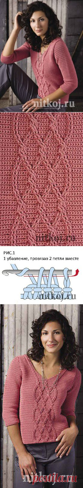 Розовый пуловер крючком » Ниткой - вязаные вещи для вашего дома, вязание крючком, вязание спицами, схемы вязания