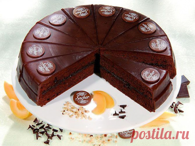 Источник Гурмания - клуб истинных кулинаров!
Венский торт "Захер" (Sachertorte)
▬▬▬▬▬▬▬▬▬▬▬▬▬▬▬▬▬▬▬▬▬▬▬▬▬▬▬▬
Ингредиенты:

горький шоколад - 60 г,
сливочное масло - 170 г,
сахар - 150 г,
мука - 150 г,
яйца - 6 шт,
коньяк - 1 неполная ст. ложка,
разрыхлитель - 3 неполных ч. ложки,
ванильный сахар - 1 ч. ложка,
какао - 35 г,
миндаль - 50 г
абрикосовый джем - 200 г
для шоколадной глазури
горький шоколад - 140 г,
молоко - 3-4 ст. ложки,
сливочное масло - 10-15 г