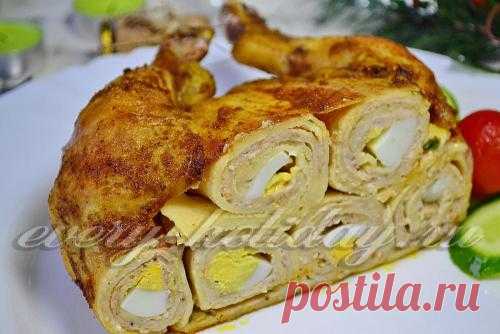 Курица, фаршированная блинами: пошаговый фото рецепт