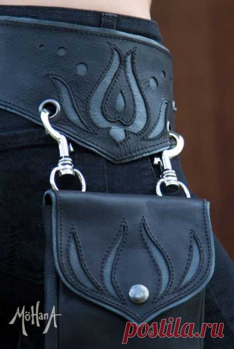 Mohana Leather Pocket Belt Bag - Black Bohemian Belt - Black and Grey or Gray