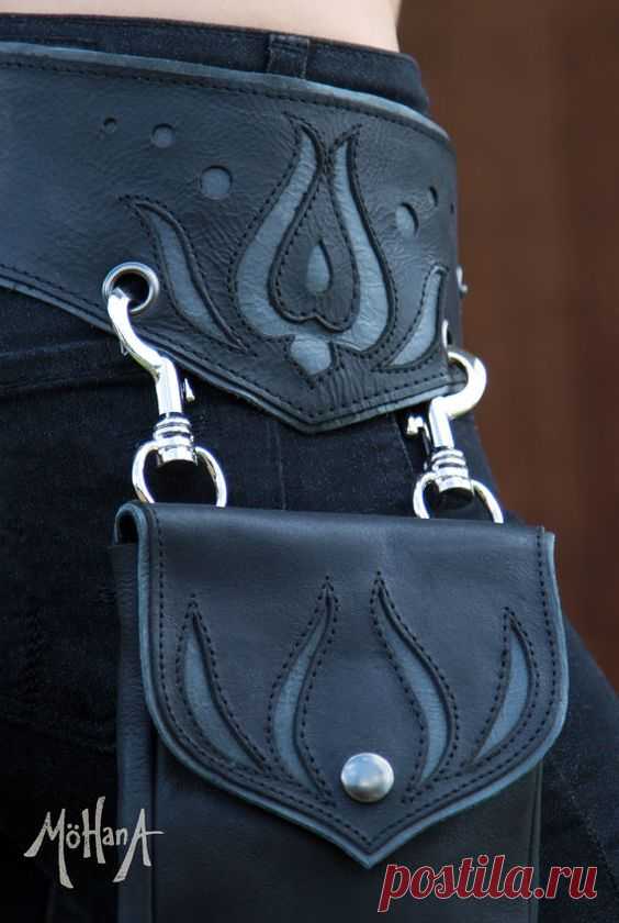 Mohana Leather Pocket Belt Bag - Black Bohemian Belt - Black and Grey or Gray