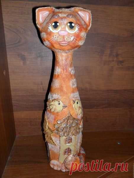 Кошка на бутылке. Лепим из солёного теста