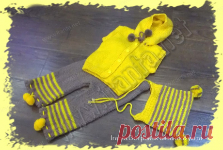 Жилет с планками на пуговицах и с капюшоном спицами