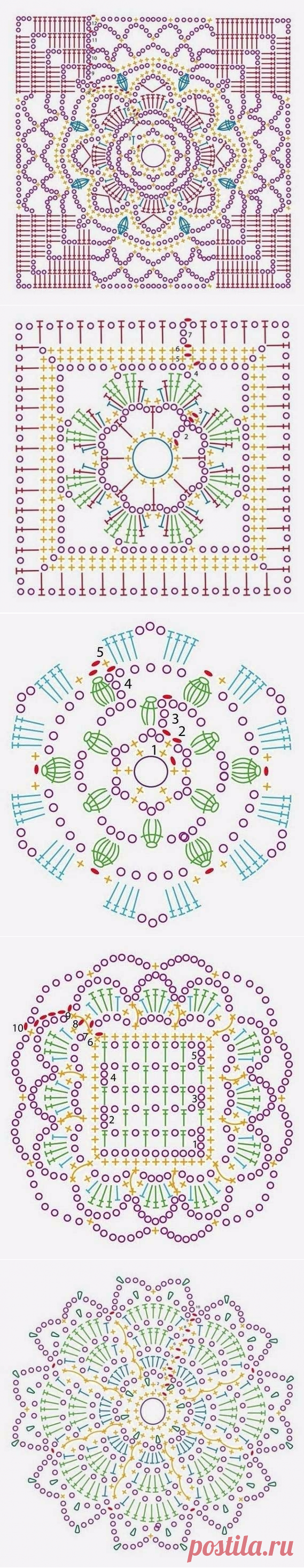 В копилочку тем, кто вяжет крючком: аккуратные схемы мотивов