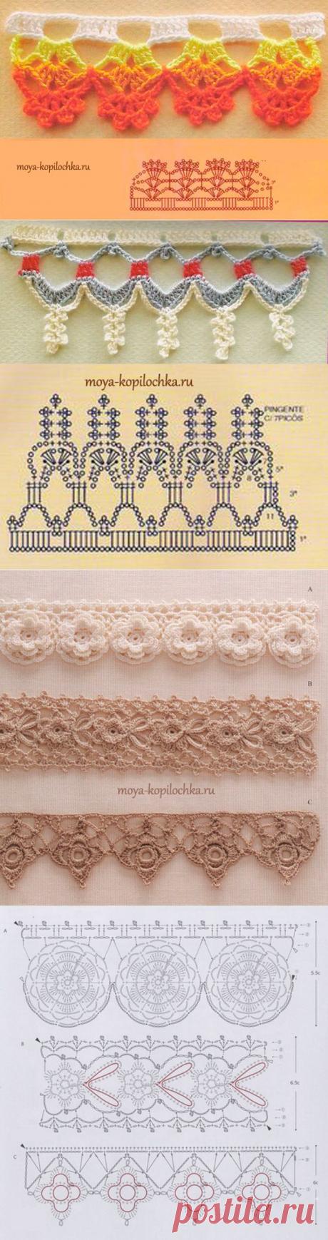 42 образца вязаного кружева со схемами для отделки края изделия | Подружки