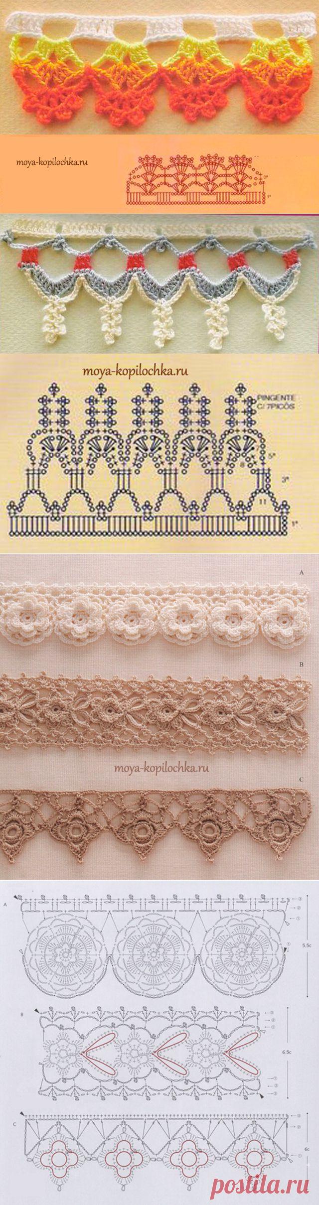 42 образца вязаного кружева со схемами для отделки края изделия | Подружки