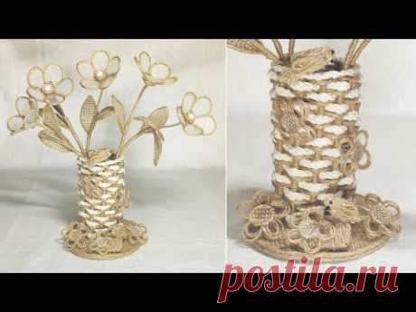 DIY jute crafts. Ваза из джута шпагата с птичками и цветами. Делаем сами. - YouTube