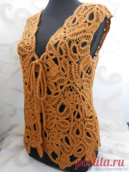 ЖИЛЕТ В ТЕХНИКЕ ШНУРКОВОГО КРУЖЕВА (Вязание крючком)