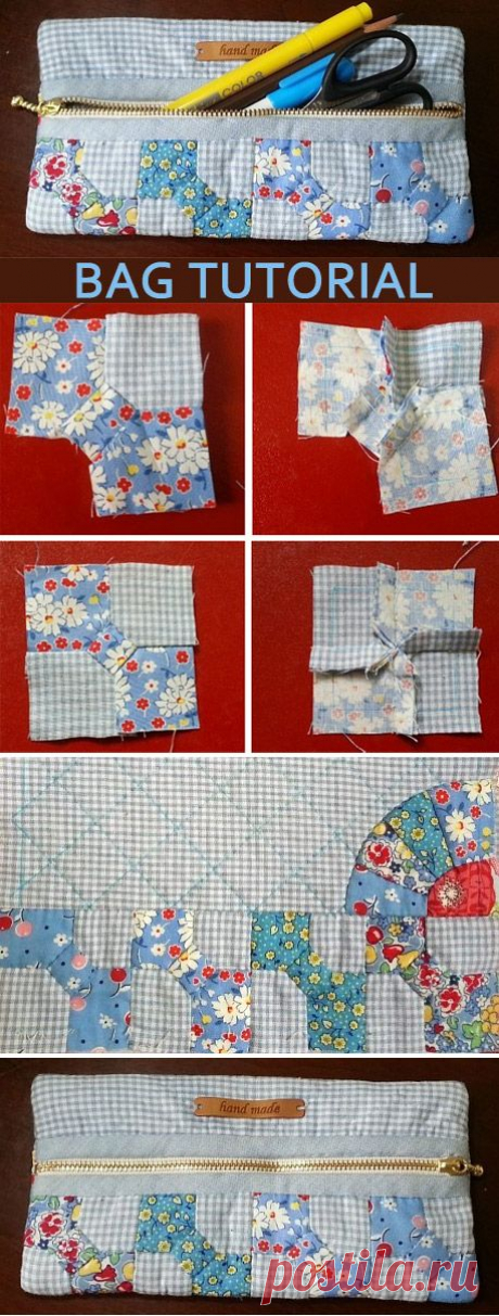 Sew Zipper Pencil Case step by step. DIY tutorial in pictures. 
Пенал из ткани на молнии.  https://www.handmadiya.com/2015/09/quilted-patchwork-pencil-case.html