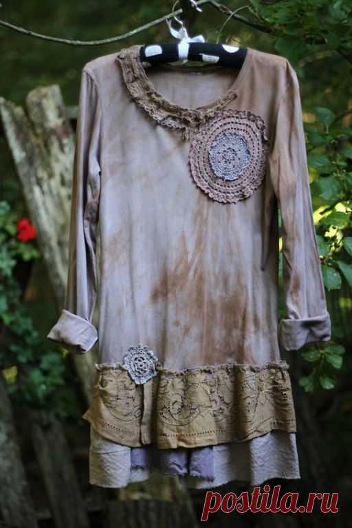Antique lace hand dyed dress/tunic. Size: Small/Medium