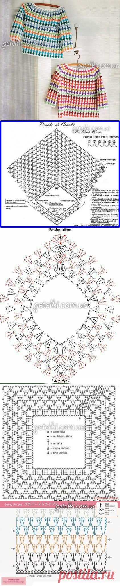 Разноцветные кофточки крючком. Схемы