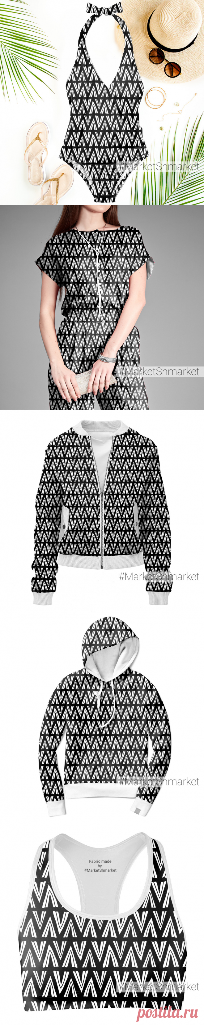 Ткань Черно-белые треугольники - закажи на #MarketShmarket.com любая ткань с любым принтом