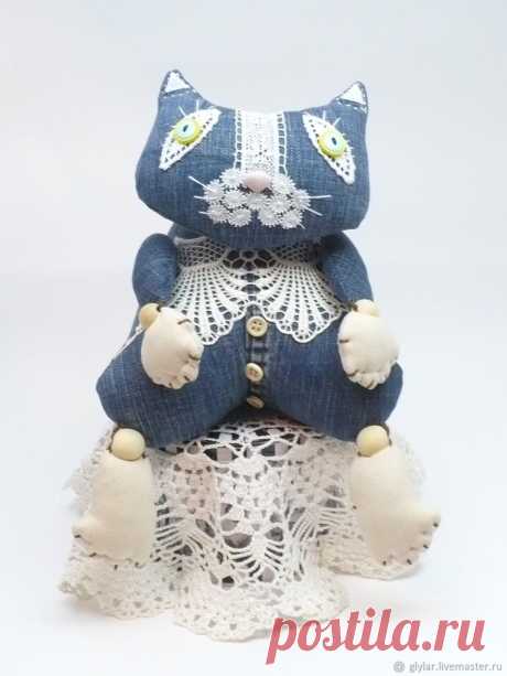 Игрушка текстильная джинсовая  Кот  Красавчик – купить в интернет-магазине на Ярмарке Мастеров с доставкой Игрушка текстильная джинсовая  Кот  Красавчик - купить или заказать в интернет-магазине на Ярмарке Мастеров | Рада приветствовать  посетителей в моем&hellip;