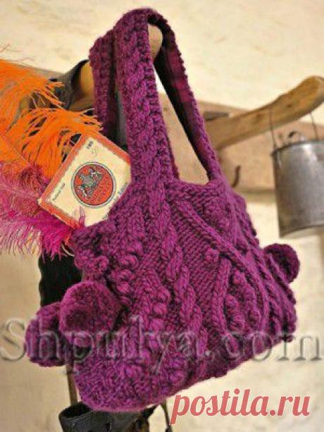 Сиреневая сумка с рельефным узором , вязаная спицами — Шпуля - сайт о вязании
