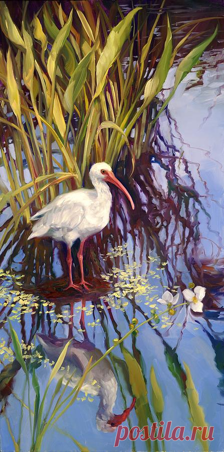White Ibis left by Laurie Snow Hein White Ibis left Painting by Laurie Snow Hein