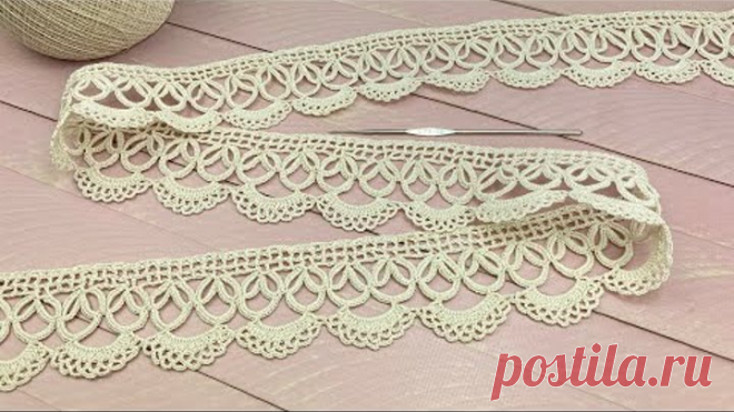 ЛЕНТОЧНОЕ КРУЖЕВО вязание КАЙМА крючком мастер-класс Crochet Tape Lace Tutorial