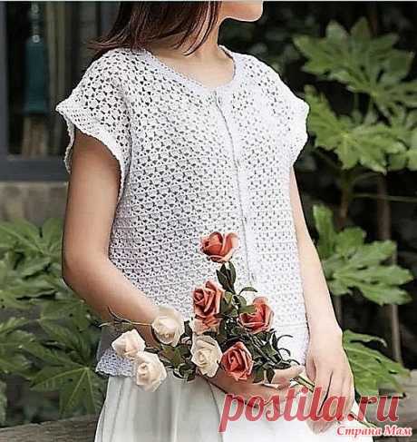 Ажурная кофточка с баской. Крючок. https://www.knittingideas.ru/