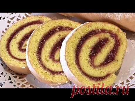 БИСКВИТНЫЙ РУЛЕТ с повидлом "ФРУКТОВЫЙ". Самый быстрый и простой десерт. /Fruit roll