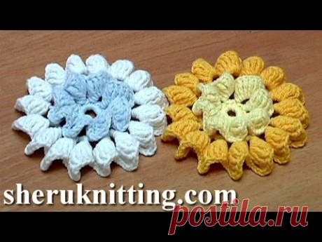Crochet Flower How to Folded Petals In Center and Around Tutorial 35 الكروشيه زهرة