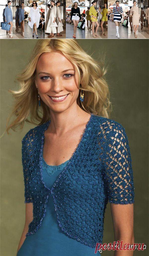 Изящное ажурное болеро крючком с бисером. Схемы