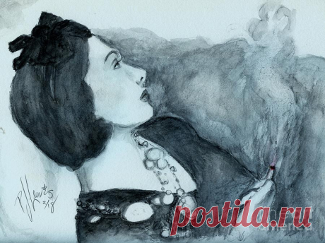 Coco Smoking by PJ Lewis Coco Smoking Drawing by PJ Lewis