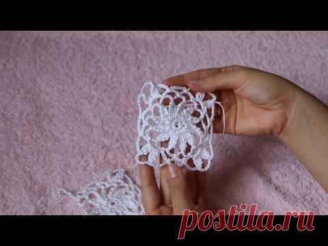 Вязание крючком. Crochet. Соединение цветочных мотивов — Яндекс.Видео