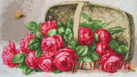 Вышивка «Розы в лукошке» | Скачать схему бесплатно