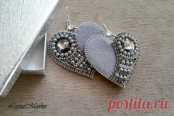 Grey&silver zipper elegant heart earrings | Etsy