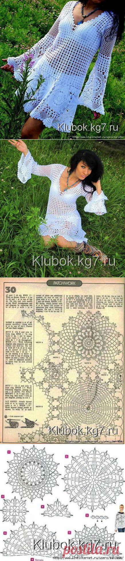 Чудесная белая туника крючком. Работа Оксаны Машковой - (Чёрной)