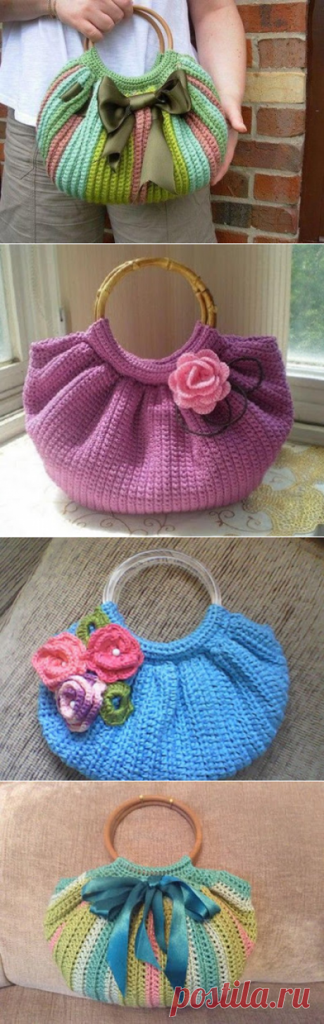 Bolso Crochet Asas Redondas. Tutorial de imágenes de forma simple