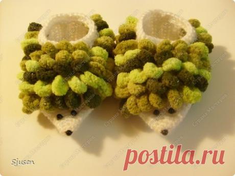 Детские тапочки &quot;Ёжики&quot; с пряжей &quot;Верона&quot;