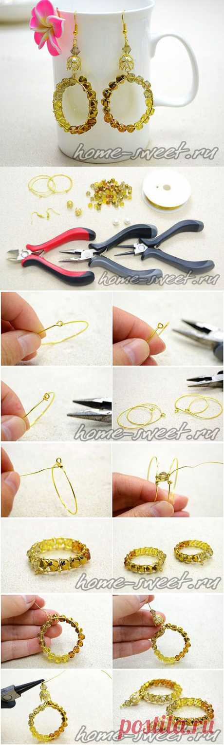 Серьги своими руками: мастер-класс по изготовлению креативных серёжек-колец со стеклянными бусинами и проволокой | МОЙ МИЛЫЙ ДОМ – идеи рукоделия, вязание, декорирование интерьеров