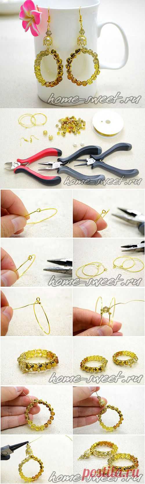 Серьги своими руками: мастер-класс по изготовлению креативных серёжек-колец со стеклянными бусинами и проволокой | МОЙ МИЛЫЙ ДОМ – идеи рукоделия, вязание, декорирование интерьеров