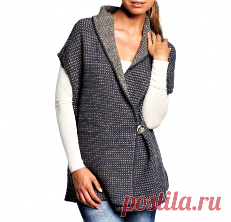 Жилет по простейшей выкройке, связанный спицами твидовым узором (описание)