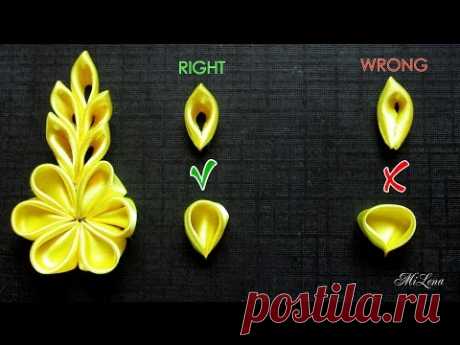 Острый и Круглый лепестки Канзаши, БЕЗ ОШИБОК, МК  / DIY Basic Kanzashi  petals without mistakes