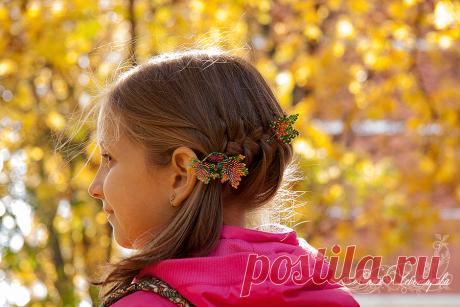 珠子发夹、枫叶、珠子、珠叶|MoreZadumok.ru 是一个关于针线活的网站，有描述和图表。